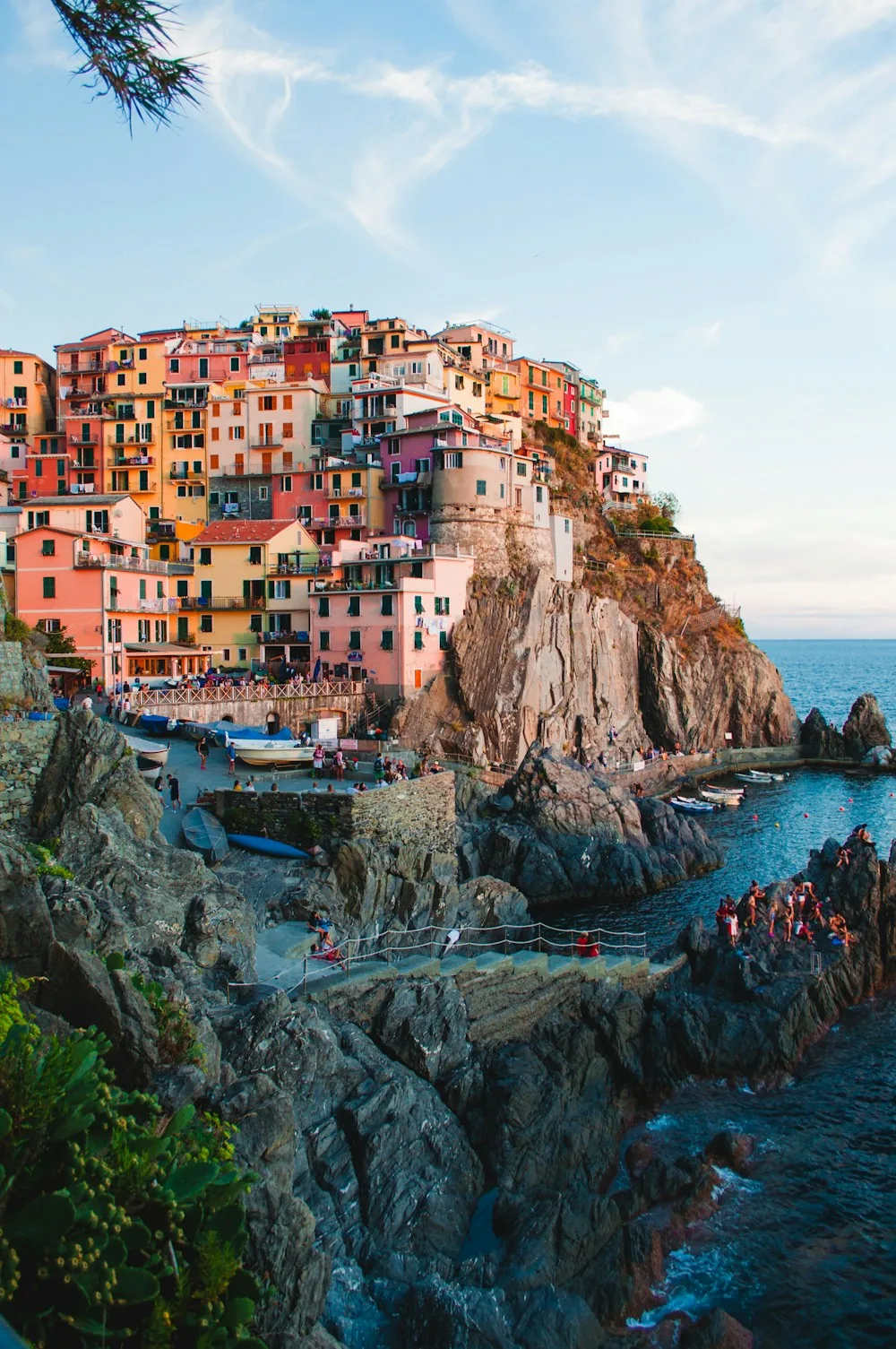 Colorful coastal buildings overlooking the sea in Cinque Terre, Italy